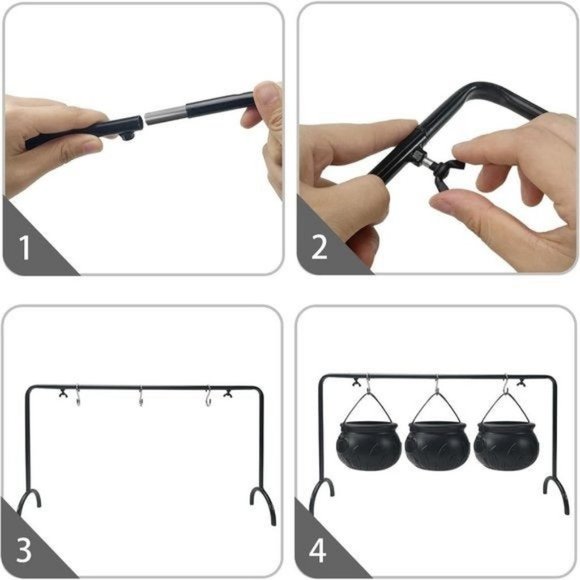 Set of 3  Black Plastic Witches Cauldron Serving Bowls for Halloween Party - Picture 7 of 9